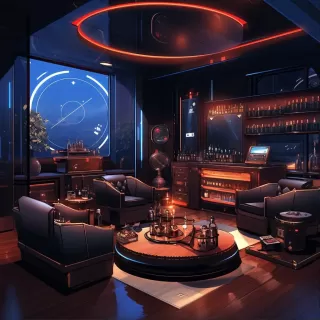 豪华休息室：现代黑牛棚风格，可抽烟品酒的舒适空间