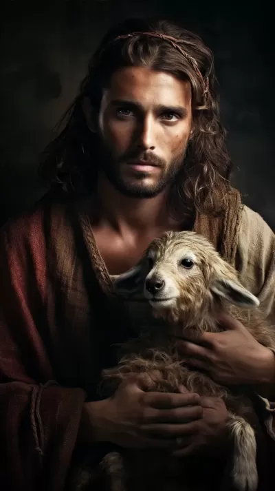 耶稣王冠荆棘，怀抱羔羊：高清电影风格