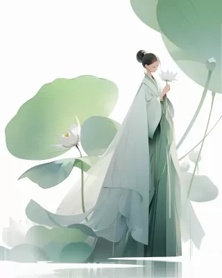 中国设计师穿着大型荷花图案长裙，展现梦幻极简风格