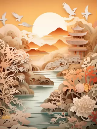 创意纸艺：融合中国传统绘画与玉雕的吉祥云山水画
