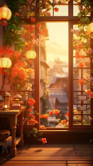 中国传统风格春节：窗花与迪士尼插画的融合，3D渲染展示