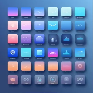 精美2D/3D矢量插图：适用于仪表盘应用的UI图标集，蓝色调，低调/鲜艳色彩，实色/渐变，纹理包括浮雕/磨砂纸/玻璃/光滑/哑光，高分辨率，简约/真实/精细细节，一致设计，适用于iPhone和iOS，Apple风格，获奖作品，可在Figma、Behance、Pinterest、Dribble查看4K高清大图。