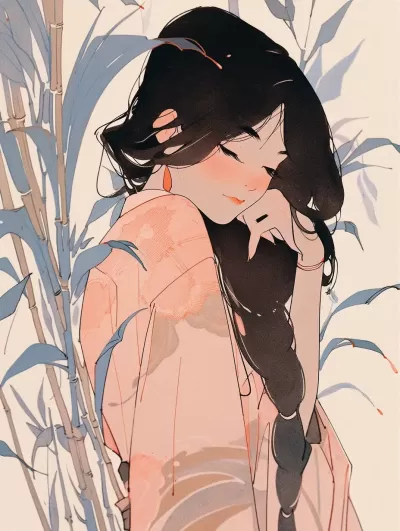 女性柔美寫意畫：嫻靜色彩與線條的韻律