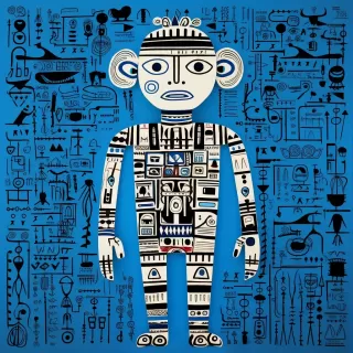 中国古代将军全貌插画：蓝色经典之美与 Keith Haring 涂鸦风格结合