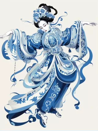 中国戏曲女角立体全息画：夸张动作与传统装饰的融合