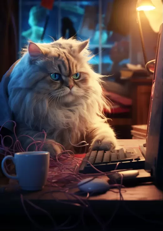 貓咪在電腦上輸入的逼真照片