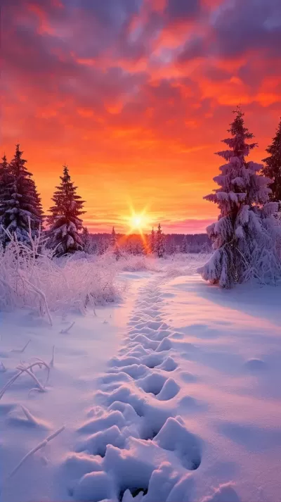 冬日美丽的日出：宁静与壮丽的画卷