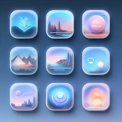 iOS 16主題風(fēng)格：9個(gè)精美圖標(biāo)的扁平設(shè)計(jì)，4K高清細(xì)膩細(xì)節(jié)，夢(mèng)幻般的嬰兒藍(lán)光線(xiàn)效果