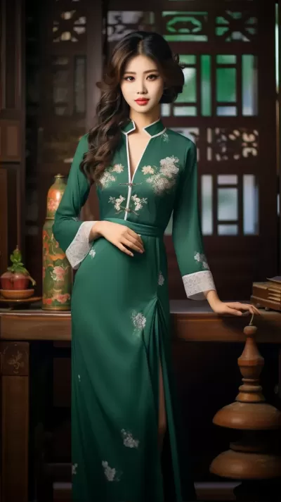 20岁美女的越南风情：翡翠绿与珍珠白的Aodai与配饰