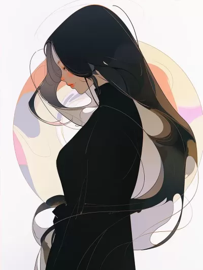 女性柔美寫意畫：嫻靜色彩與線條的韻律
