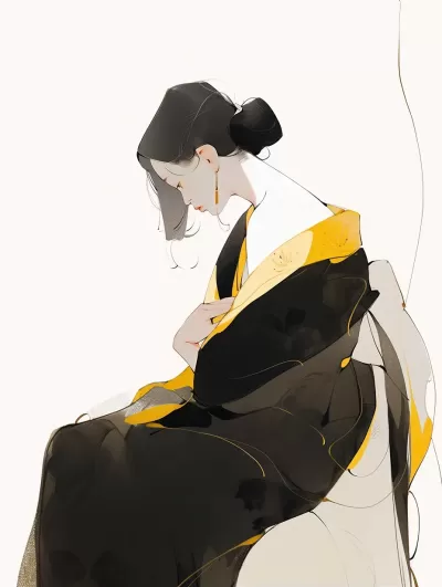女性柔美寫意畫：嫻靜色彩與線條的韻律