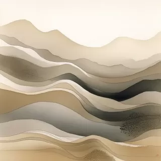 日本风格：简约水彩抽象画，灰褐色调与柔和波纹