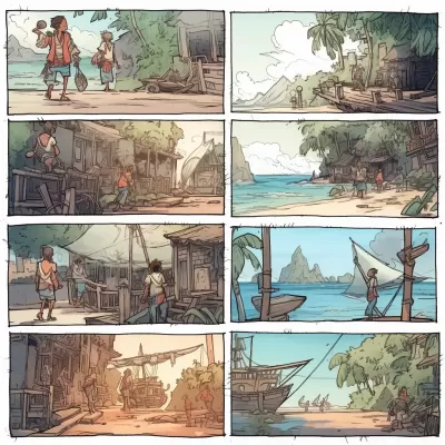 故事板动画漫画：海盗村男孩寻找彩色冒险