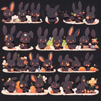 可爱黑兔子表情包：卡通风格，简约设计，多种姿势与表情 | 250个表情 | 1:1尺寸 | 5种颜色