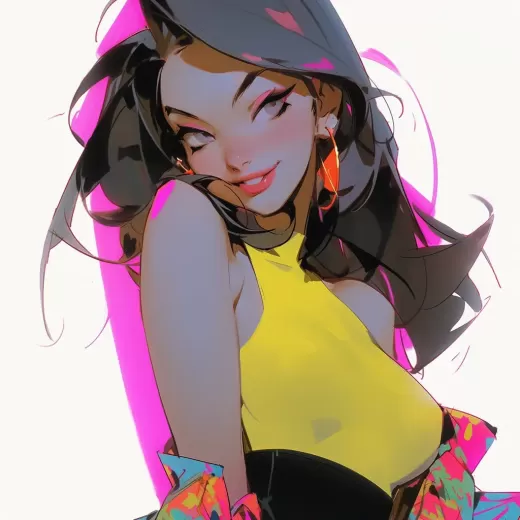 時尚漫畫風格女孩：用霓虹色彩搭配漫畫筆觸，展現潮流感