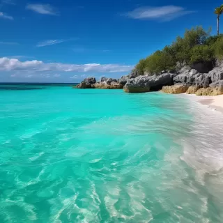 蓝天下碧绿海水的沙滩：海洋朋克风格750分辨率1:1宽屏视频，帧率为5.0。