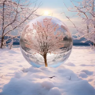 冬日雪景中的超现实之光：明亮雪花与神秘森林