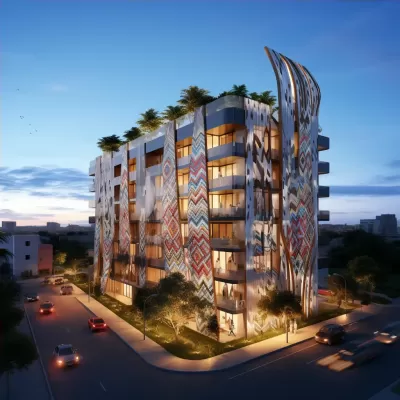 非洲风格商务综合住宅楼，32k uhd高分辨率，细节丰富，多层设计，点线结合，充满活力。
