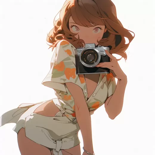 少女與相機：糖果漫畫風格，夢幻色彩搭配，少女情懷。