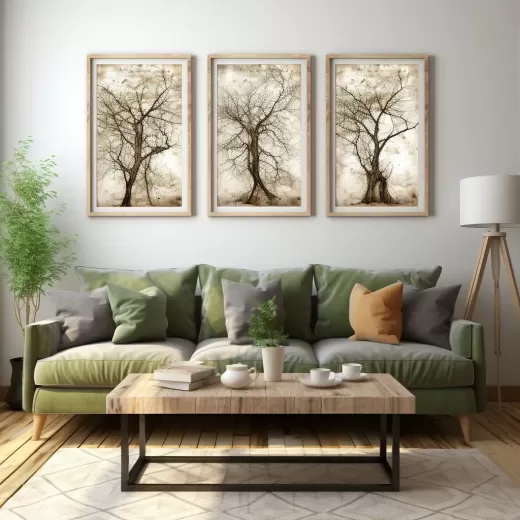 現代波西米亞風格客廳三聯畫框數字藝術印刷品無水印原圖