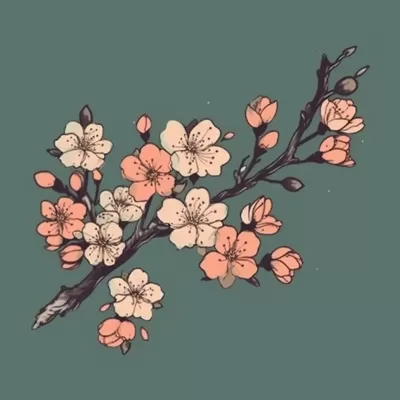 简约复古风格的樱花树枝画，波西米亚风格，怀旧氛围 - S750 - A1:1 - V5.0