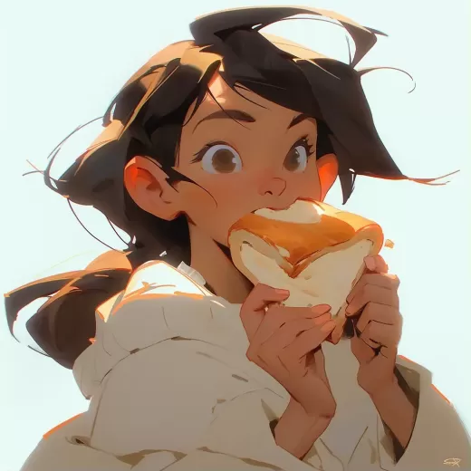 女孩與一片面包：卡通現實風格與浪漫情懷的描繪