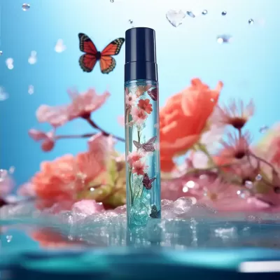 自然之美：3D渲染下的防水睫毛膏与透明花朵蝴蝶