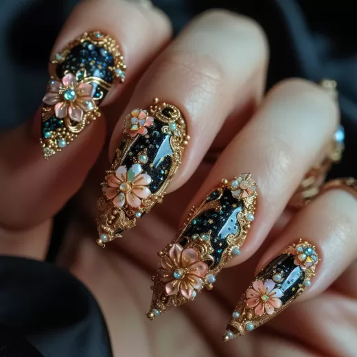 中國風水晶龍指甲藝術-龍紋配以淺紅與金色，唯美又真實 - 第3807期